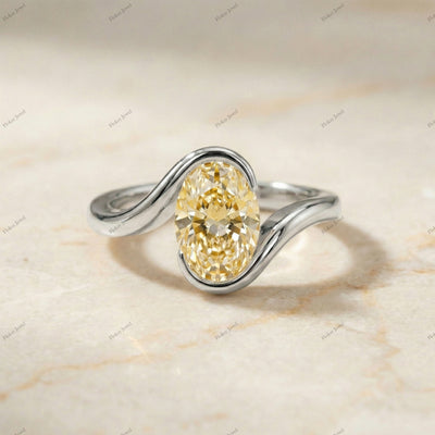 The Yellow Bypass Solitaire | 0.50ct Fancy Yellow Oval Diamond Ring in 925 Sterling Silver | Floksy Jewel