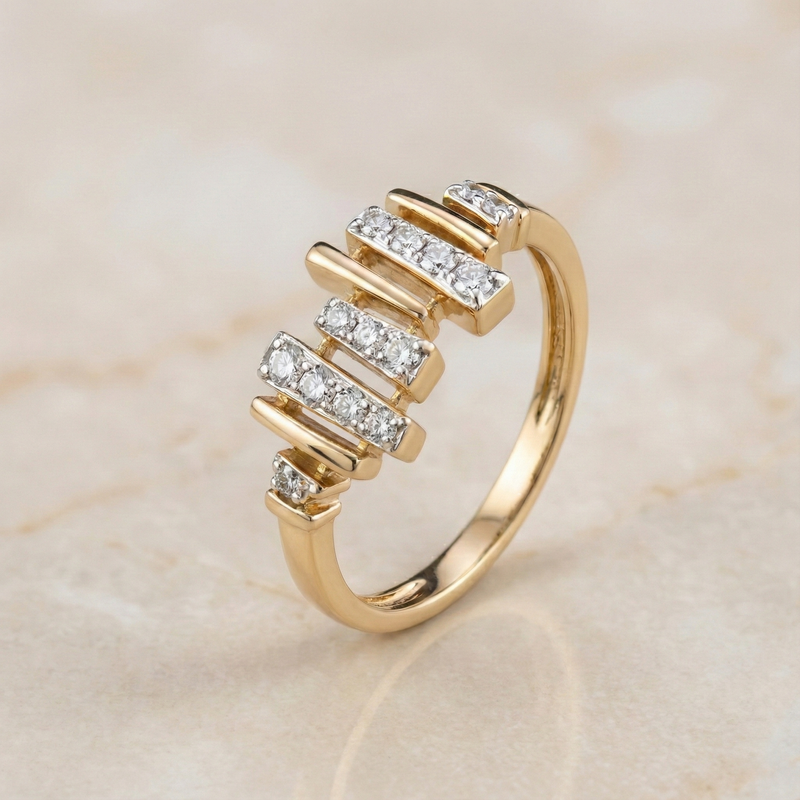 Modern Diamond Bar Open Ring