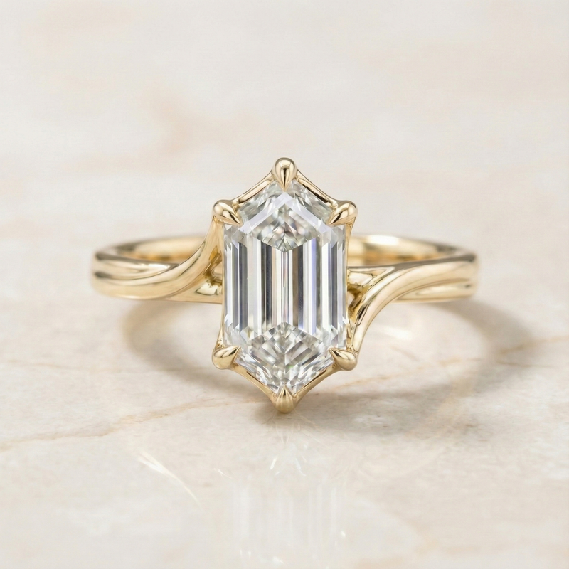 The Apex Hexagon | Elongated Hexagon Lab-Grown Diamond Ring with Bypass Shank