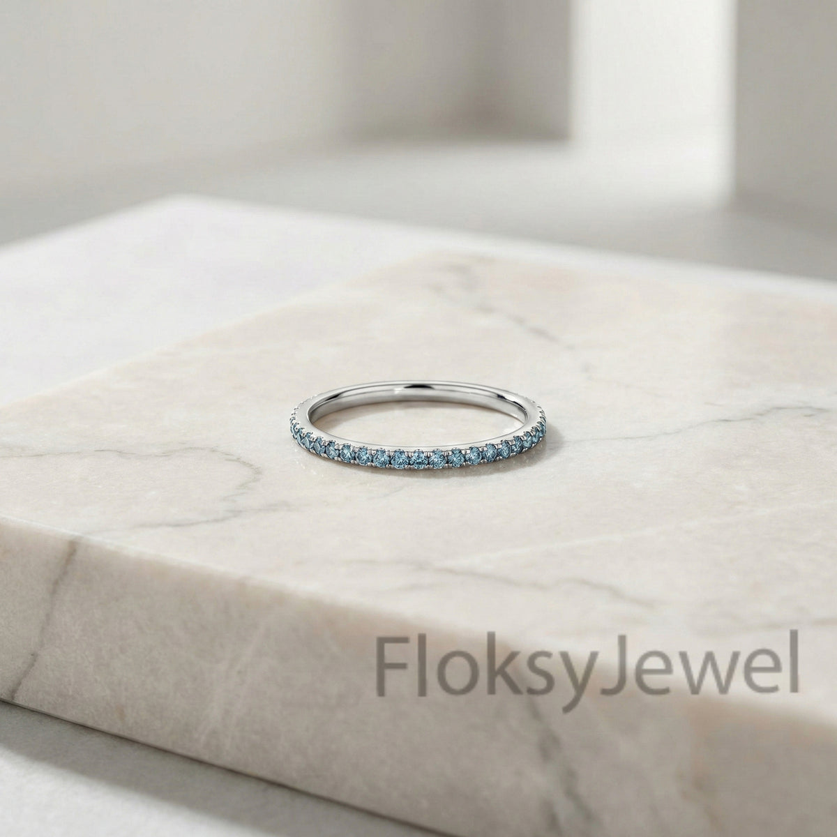 The Azure Eternity | Fancy Blue Round Diamond Micro-Pave Band in 18k White Gold