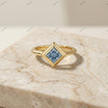 The Azure Kite | 1.00ct Fancy Blue Princess Cut Diamond Geometric Solitaire Ring in 18k Yellow Gold