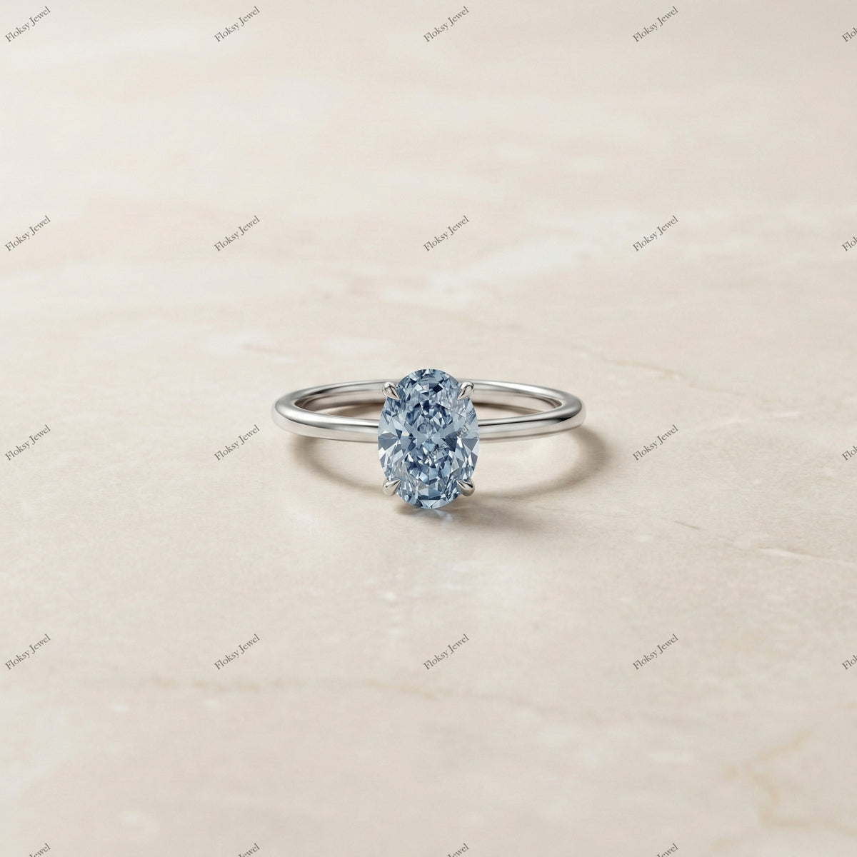 The Azure Oval | 1.50ct Fancy Blue Oval Lab-Grown Diamond Solitaire Ring in 18k White Gold