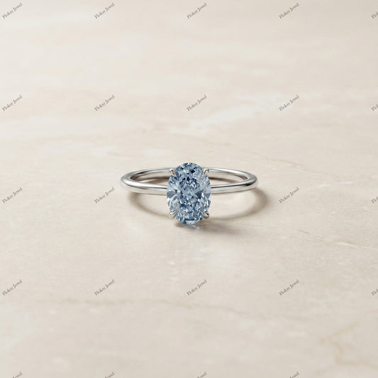 The Azure Oval | 1.50ct Fancy Blue Oval Lab-Grown Diamond Solitaire Ring in 18k White Gold