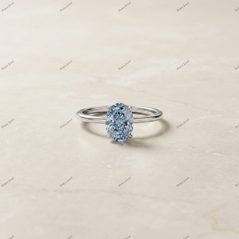 The Azure Oval | 1.50ct Fancy Blue Oval Lab-Grown Diamond Solitaire Ring in 18k White Gold