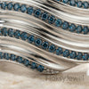 Blue Diamond Wave Ring, 1.00ct Teal Diamond Wide Band, 18k White Gold Ocean Ring, Triple Row Eternity Band, Unique Anniversary Gift