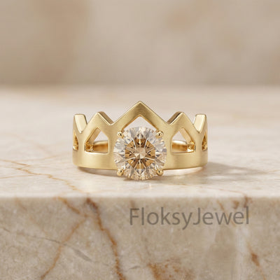 The Champagne Crown | 1.25ct Fancy Champagne Round Diamond Geometric Tiara Ring in 18k Yellow Gold