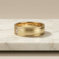 Champagne Diamond Men's Wedding Band, 18k Gold Brushed Ring, 0.50ct Round Flush Set Solitaire, Unique Mens Engagement Ring, Matte Groove