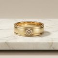 Champagne Diamond Men's Wedding Band, 18k Gold Brushed Ring, 0.50ct Round Flush Set Solitaire, Unique Mens Engagement Ring, Matte Groove