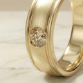 Champagne Diamond Men's Wedding Band, 18k Gold Brushed Ring, 0.50ct Round Flush Set Solitaire, Unique Mens Engagement Ring, Matte Groove