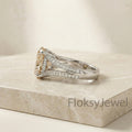 The Champagne Split-Shank | 2.50ctw Fancy Champagne Oval & Pave Diamond Ring in 18k White Gold