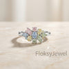 The Chromatic Bouquet | Mixed Fancy Color (Blue, Pink, Green, Yellow) Diamond Cluster Ring in 18k White Gold