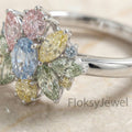 The Chromatic Bouquet | Mixed Fancy Color (Blue, Pink, Green, Yellow) Diamond Cluster Ring in 18k White Gold