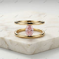 The Double Horizon | 1.20ct Fancy Pink Oval Diamond Floating Double Band Ring in 18k Yellow Gold