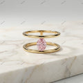 The Double Horizon | 1.20ct Fancy Pink Oval Diamond Floating Double Band Ring in 18k Yellow Gold