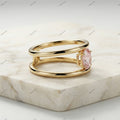 The Double Horizon | 1.20ct Fancy Pink Oval Diamond Floating Double Band Ring in 18k Yellow Gold