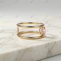 The Double Horizon | 1.20ct Fancy Pink Oval Diamond Floating Double Band Ring in 18k Yellow Gold