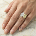 The Duo Lumiere | 4.00ctw Pear & Fancy Yellow Emerald Cut Toi et Moi Ring in 18k White Gold