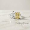 The Duo Lumiere | 4.00ctw Pear & Fancy Yellow Emerald Cut Toi et Moi Ring in 18k White Gold