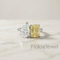 The Duo Lumiere | 4.00ctw Pear & Fancy Yellow Emerald Cut Toi et Moi Ring in 18k White Gold