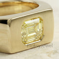 Emerald Cut Signet Ring, 1.00ct Yellow Diamond, 18k Gold Mens Pinky Ring, Flush Set Solitaire, Matte Finish Band, Solid Heavy Gold Ring