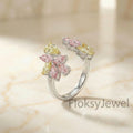 The Flora Twin | Mixed Fancy Pink & Yellow Diamond Open Ring in 18k White Gold