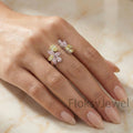 The Flora Twin | Mixed Fancy Pink & Yellow Diamond Open Ring in 18k White Gold