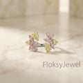 The Flora Twin | Mixed Fancy Pink & Yellow Diamond Open Ring in 18k White Gold
