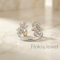 The Flora Twin | Mixed Fancy Pink & Yellow Diamond Open Ring in 18k White Gold