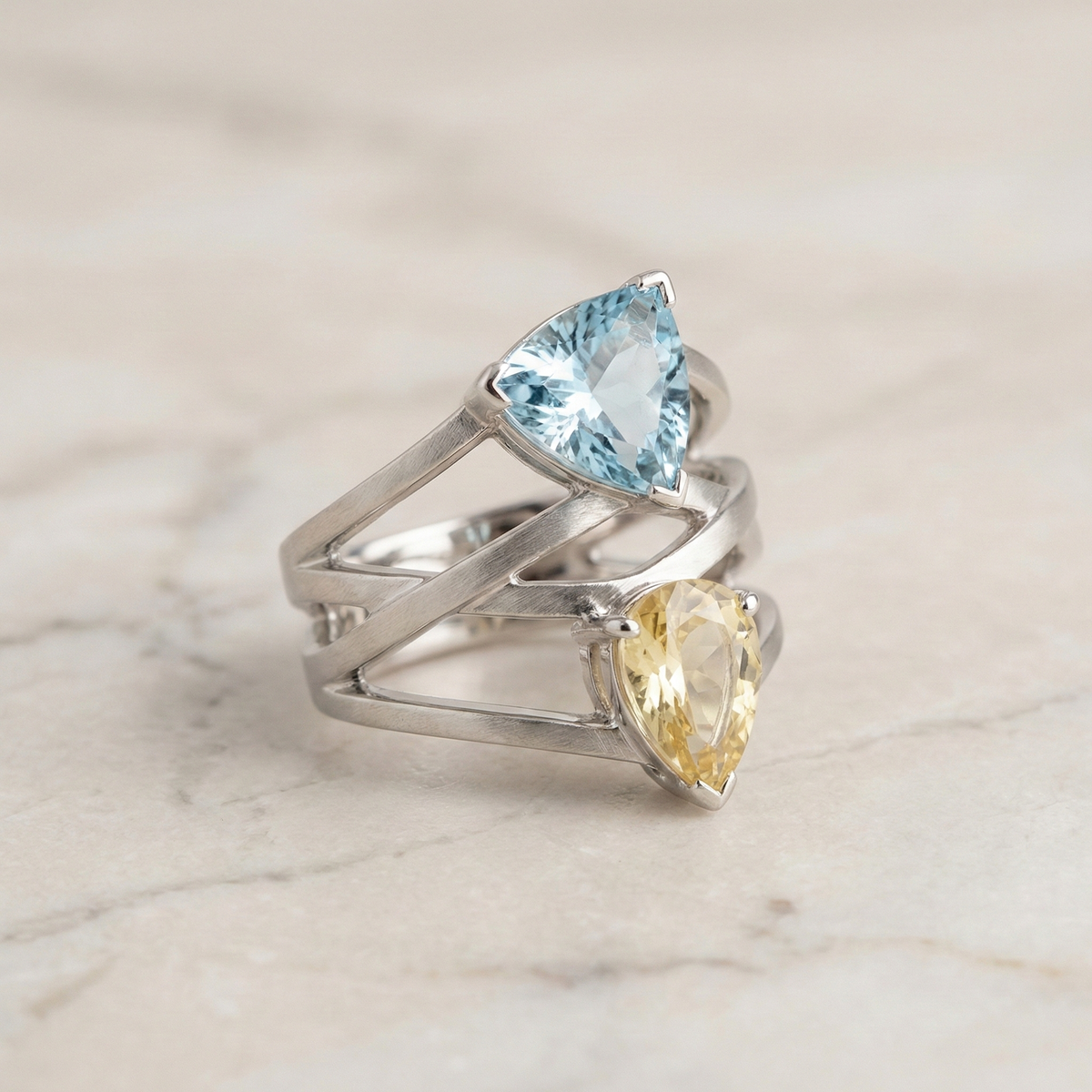 The Geometric Duo | Blue & Yellow Lab Diamond Open Ring