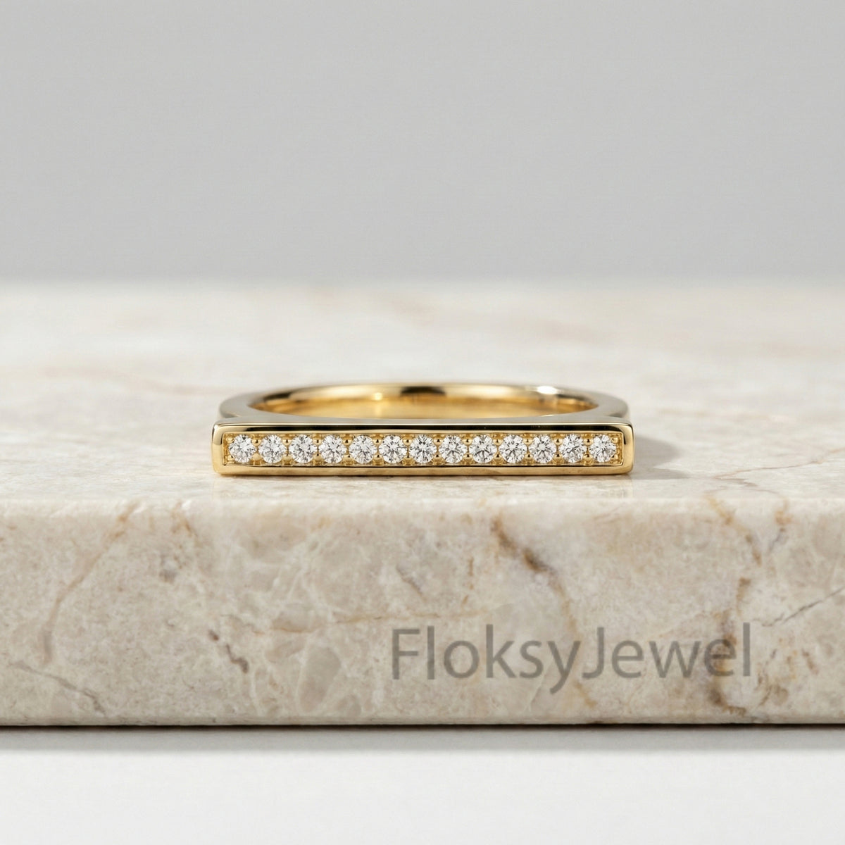 The Golden Bar | 0.20ctw Channel Set Round Diamond Geometric Ring in 18k Yellow Gold
