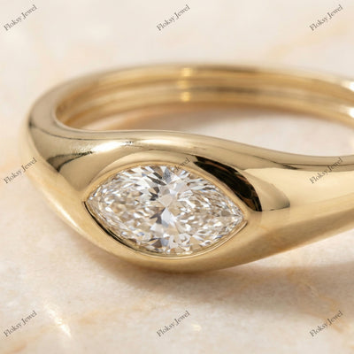 The Golden Eye Dome Band |Marquise Diamond Flush Set Ring in 18k Yellow Gold | Floksy Jewel