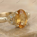 The Golden Leaf Pear Ring | Champagne Pear Diamond Botanical Ring in 18k Yellow Gold | Floksy Jewel