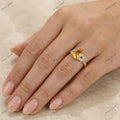 The Golden Leaf Pear Ring | Champagne Pear Diamond Botanical Ring in 18k Yellow Gold | Floksy Jewel