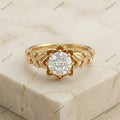 The Golden Lotus Ring | Round Diamond Floral Ring in 18k Yellow Gold | Floksy Jewel