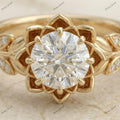 The Golden Lotus Ring | Round Diamond Floral Ring in 18k Yellow Gold | Floksy Jewel