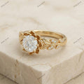 The Golden Lotus Ring | Round Diamond Floral Ring in 18k Yellow Gold | Floksy Jewel