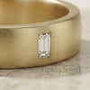 Baguette Diamond Wedding Band, 18k Matte Gold Ring, Flush Set Solitaire Band, Minimalist Unisex Ring, Modern Flat Wedding Ring