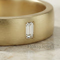 Baguette Diamond Wedding Band, 18k Matte Gold Ring, Flush Set Solitaire Band, Minimalist Unisex Ring, Modern Flat Wedding Ring