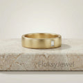 Baguette Diamond Wedding Band, 18k Matte Gold Ring, Flush Set Solitaire Band, Minimalist Unisex Ring, Modern Flat Wedding Ring