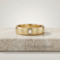 Baguette Diamond Wedding Band, 18k Matte Gold Ring, Flush Set Solitaire Band, Minimalist Unisex Ring, Modern Flat Wedding Ring