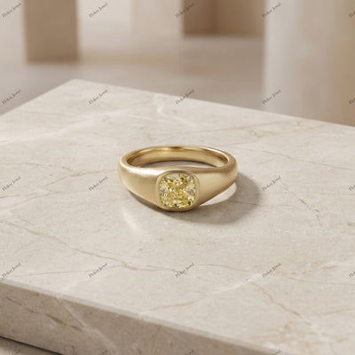 The Golden Signet | 1.50ct Cushion Cut Fancy Yellow Diamond Gypsy Ring in 18k Yellow Gold