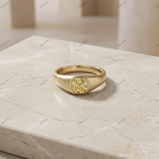 The Golden Signet | 1.50ct Cushion Cut Fancy Yellow Diamond Gypsy Ring in 18k Yellow Gold