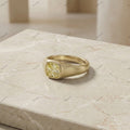 The Golden Signet | 1.50ct Cushion Cut Fancy Yellow Diamond Gypsy Ring in 18k Yellow Gold