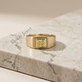 18k Gold Signet Ring, 1.00ct Princess Cut Yellow Diamond, Matte Finish Pinky Ring, Flush Set Solitaire, Modern Chunky Gold Ring