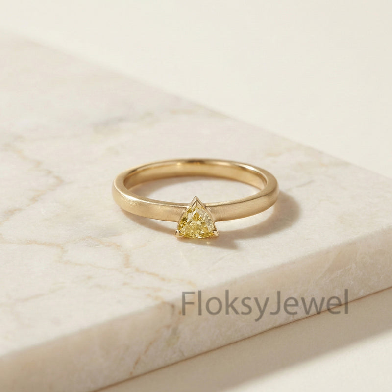 The Golden Triangle | 0.50ct Fancy Yellow Trillion Cut Diamond Solitaire Ring in 18k Yellow Gold