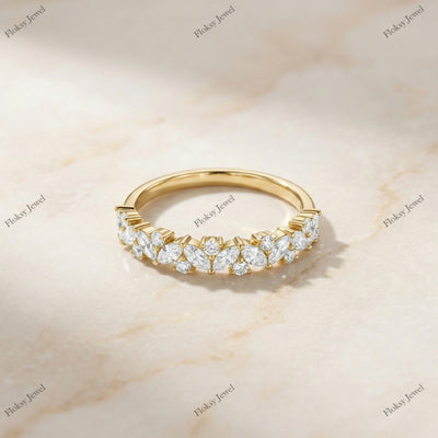 The Golden Vine Band | Marquise & Round Diamond Cluster Ring in 18k Yellow Gold | Floksy Jewel
