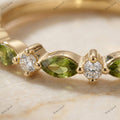 The Olive Vine Band | Fancy Green Marquise & White Round Diamond Ring in 18k Yellow Gold | Floksy Jewel