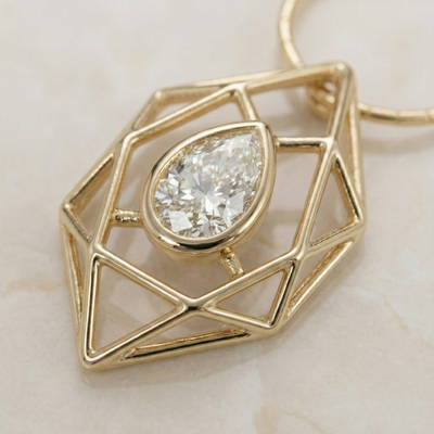 The Prism Hexagon | Pear Cut Geometric Cage Pendant with Snake Chain