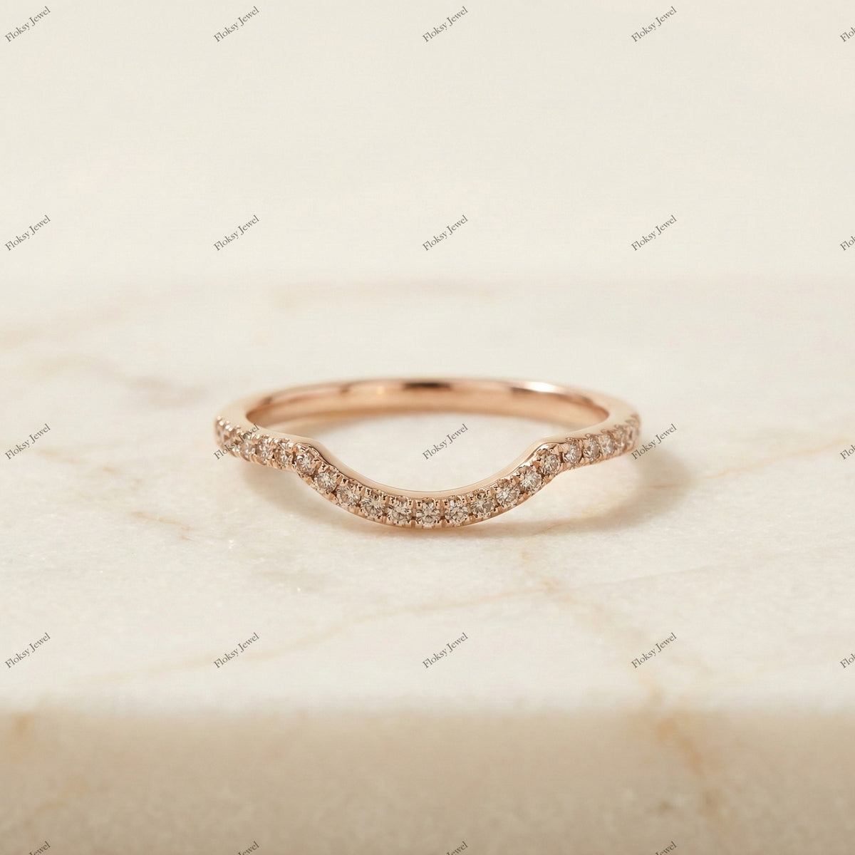 The Rose Chevron | Champagne Diamond Curved V-Ring in 18k Rose Gold