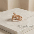 The Rose Ribbon | Round Brilliant Cut Diamond Sculptural Bypass Ring in 18k Rose Gold